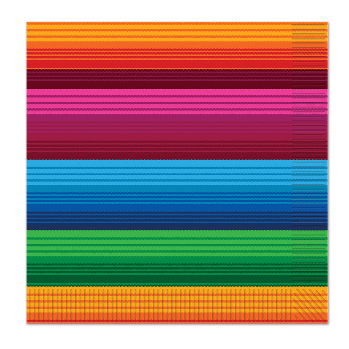 A square luncheon napkin printed with a fiesta design. Comes in a pack of 16.