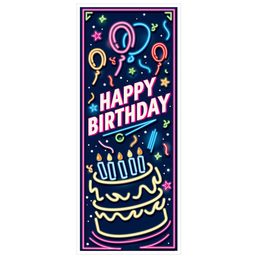 Retro Neon Happy Birthday Door Cover | 1ct
