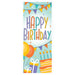 A door-sized poster printed with a happy birthday design. Sold as a single piece.