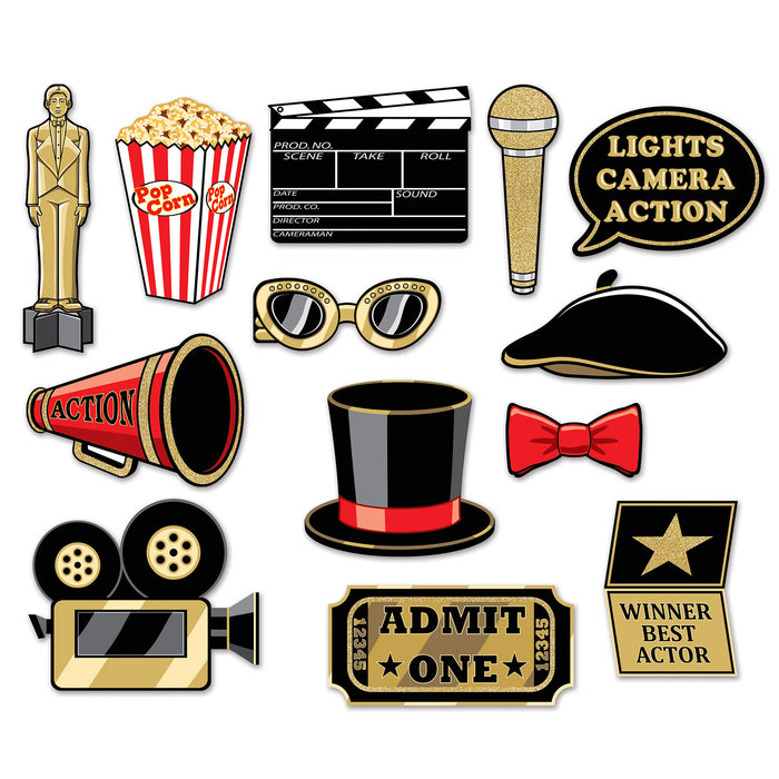 A glittered set of photo-booth signs printed with a awards night design. Comes in a pack of 13.