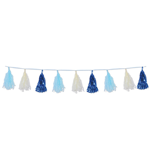 Metallic & Tissue Tassel Garland - Blue/White | 1ct