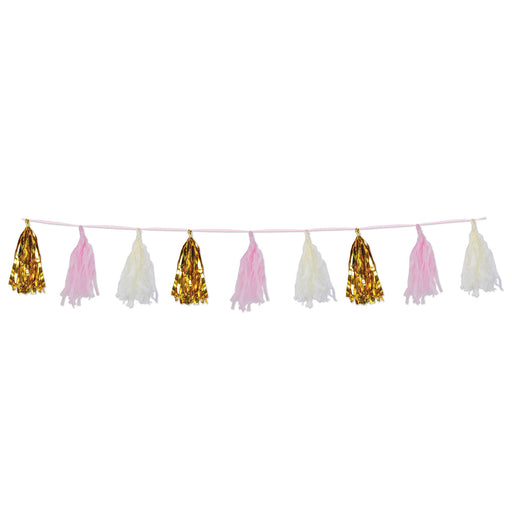 Metallic & Tissue Tassel Garland - Gold/Pink/White | 1ct