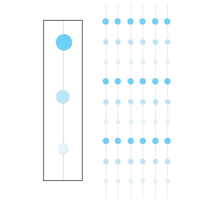 A hanging string decorations featuring a dot design. Comes in a pack of 6.