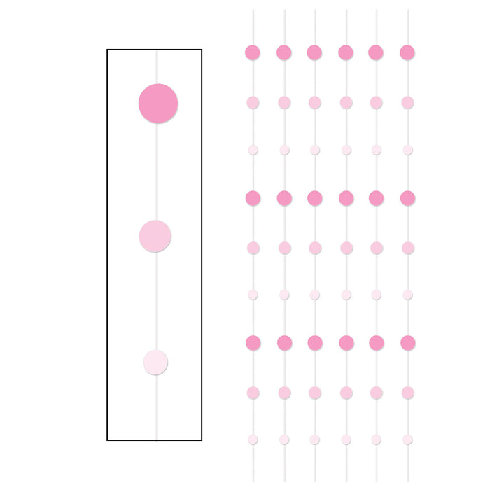 A hanging string decorations featuring a dot design. Comes in a pack of 6.