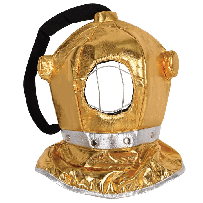 A fabric party decoration featuring a diver helmet design. Sold as a single piece.