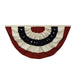 Red, white, and blue pleated bunting with white stars on black stripes and metal grommets along the top edge.