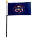 Dark blue flag with gold-bordered circular seal featuring an eagle, beehive, American flags, and text reading "Industry Utah 1847 1896" mounted on a black stick with gold finial.