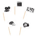 A pack of decorative food picks featuring a movie design. Comes in a pack of 50.