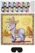 Colorful paint-by-numbers game featuring a purple llama wearing a rainbow saddle and blanket in a desert scene with cacti, includes twelve numbered paint brushes in assorted colors and a black eye mask.