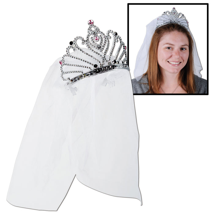 A plastic bride to be veil costume tiara. Sold as a single piece.