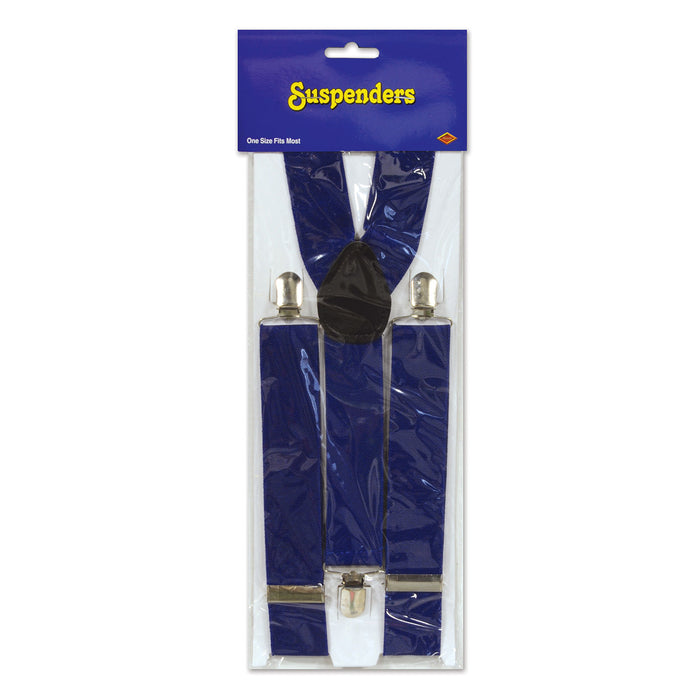 A blue pair of suspenders. Sold as a single piece.