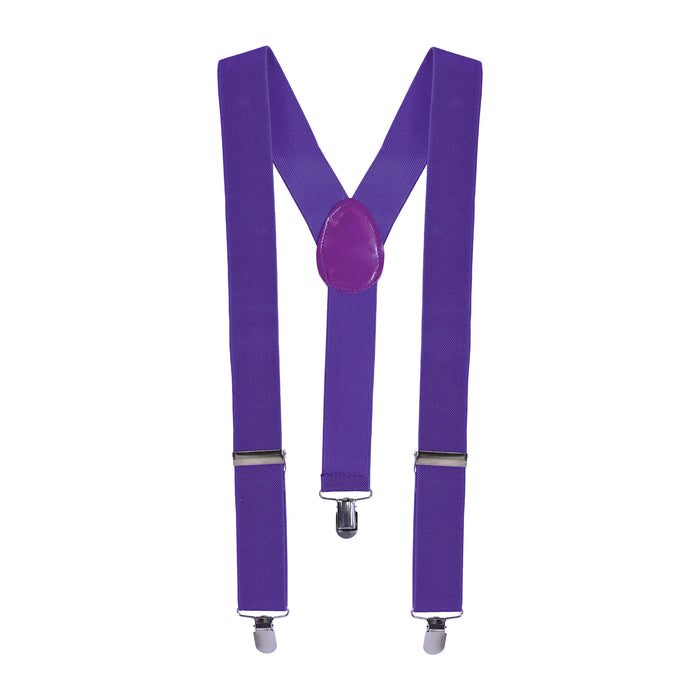 A purple pair of suspenders. Sold as a single piece.