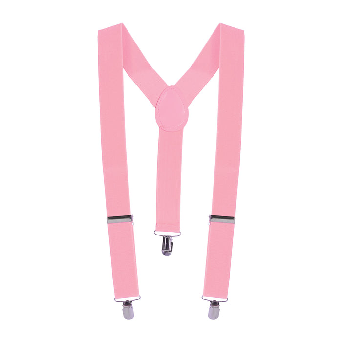 A pink pair of suspenders. Sold as a single piece.