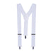 A white pair of suspenders. Sold as a single piece.