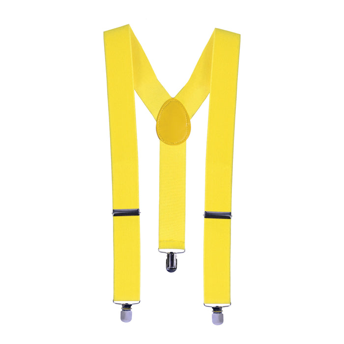 A yellow pair of suspenders. Sold as a single piece.