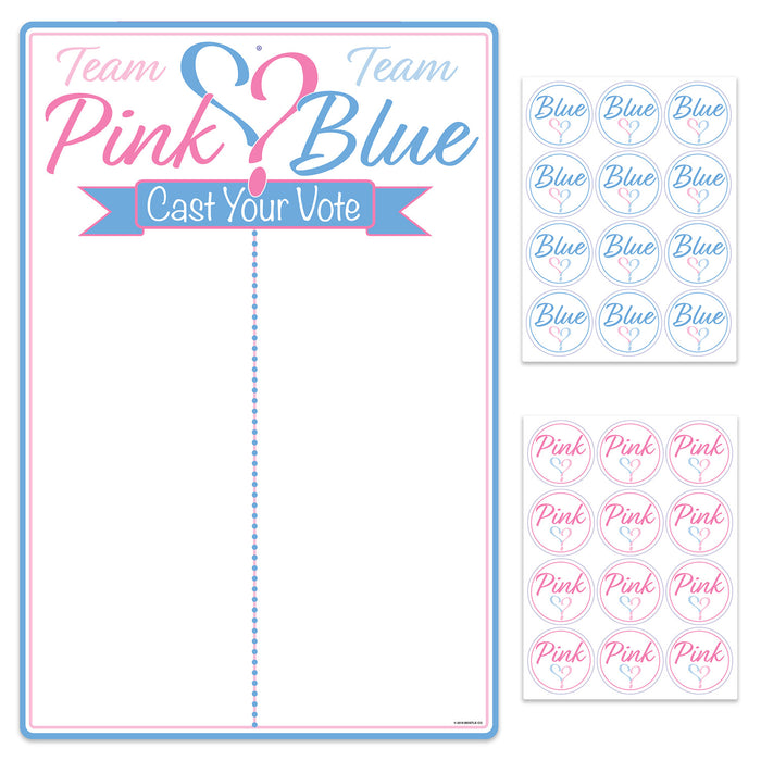 A sheet of stickers printed with a gender reveal tally board design. Sold as a single piece.