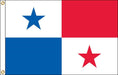Panama flag with blue and red quarters divided by a vertical center line, each quarter featuring a centered star in contrasting color.