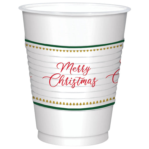 A 18 ounce Elegant Evergreen Merry Christmas Plastic Cups