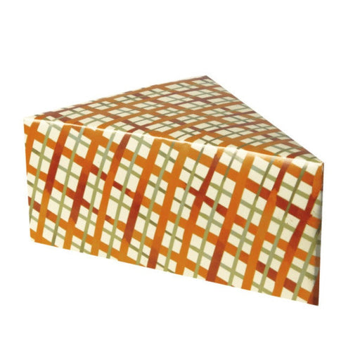 A folded Thanksgiving Gingham Pie Slice Take Home Boxes 4.25" x 6" x 2.5".