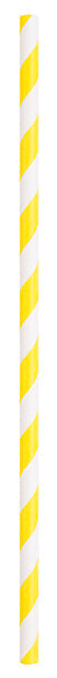Assorted paper straws, shown in a yellow and white striped design, for colorful party drinks and beverage table décor.