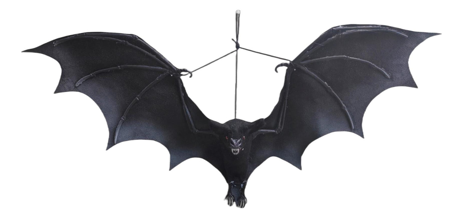 Full-length product photo of the 19.7" Black Hanging Bat, shown against a plain white background. A Halloween decoration.