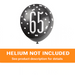 Black balloon with white polka dots and number 65 on a white background with an orange banner stating 'Helium not included'.