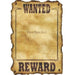 Vintage-style wanted poster with aged tan parchment background, black "WANTED" text at top and "REWARD" at bottom, and a blank rectangular photo area in the center.
