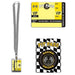 Four yellow and black racing-themed party items including a checkered lanyard with ID badge holder, a VIP pit pass ticket, and two pit pass designs featuring racing wheel graphics.