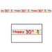 Red and white decorative tape with "Happy 30th" text and colorful balloon designs repeated across the roll.