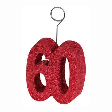 Red Glittered "60" Photo or Balloon Holder | 1 ct