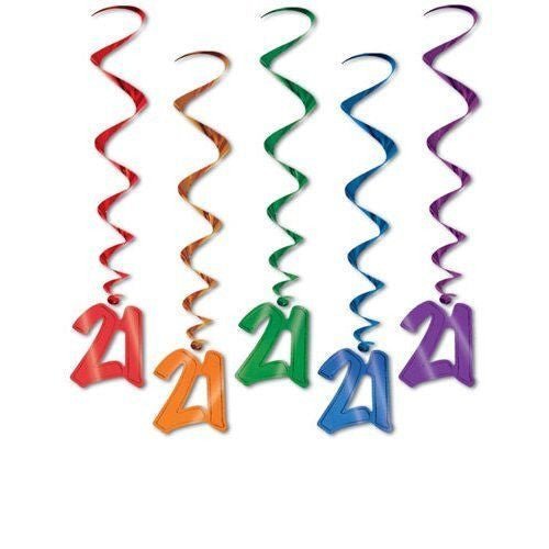 "21" Multi-Color Hanging Whirl Decorations | 5 ct