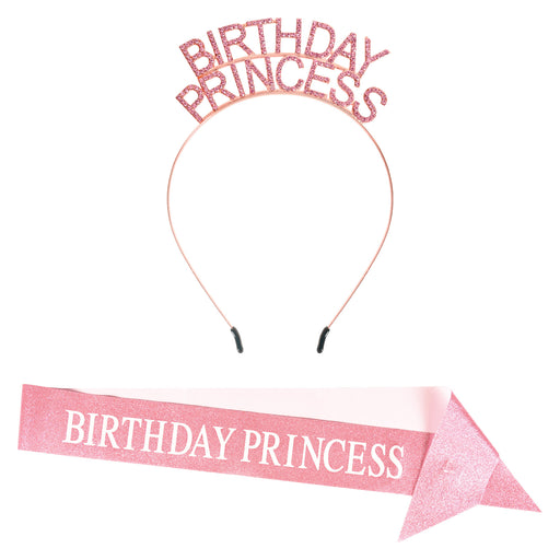 Birthday Princess Headband & Glittered Sash Set | 1ct