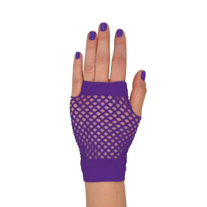 A short fishnet pair of costume gloves. Sold as a single piece.