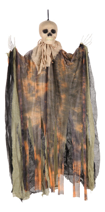 Full-length product photo of the 3 Ft. Hanging Pumpkin Man Burlap Head, shown against a plain white background. A Halloween decoration.