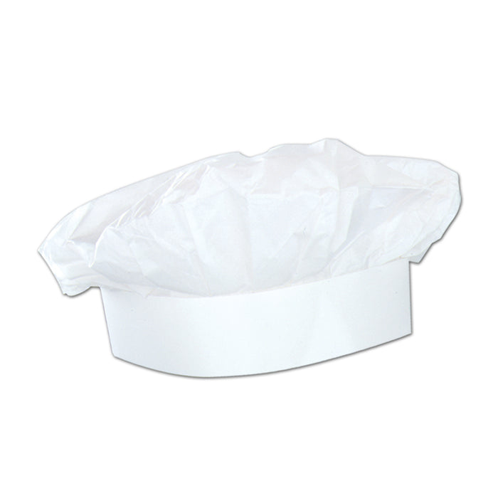A paper chef's costume hat. Sold as a single piece.