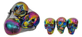 Full-length product photo of the 3 Piece Bag of 4" Iridescent Skulls, shown against a plain white background. A Halloween decoration.