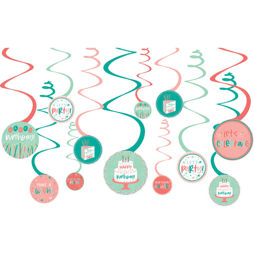 Happy Cake Day Spiral Decorations | 12ct