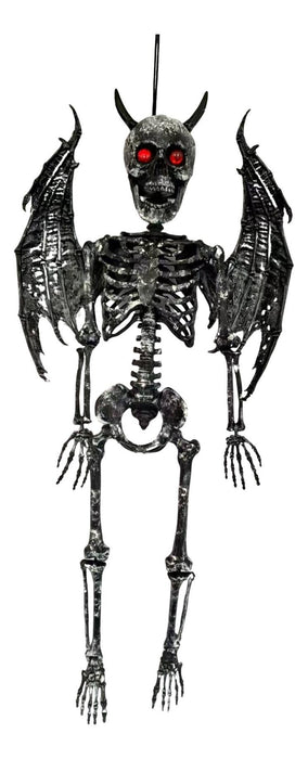 Full-length product photo of the Hanging Devil Skeleton, shown against a plain white background. A Halloween decoration.