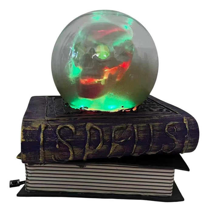 Full-length product photo of the Animated Crystal Ball Magic Book, shown against a plain white background — an animated, motion or sound-activated prop. A Halloween decoration.