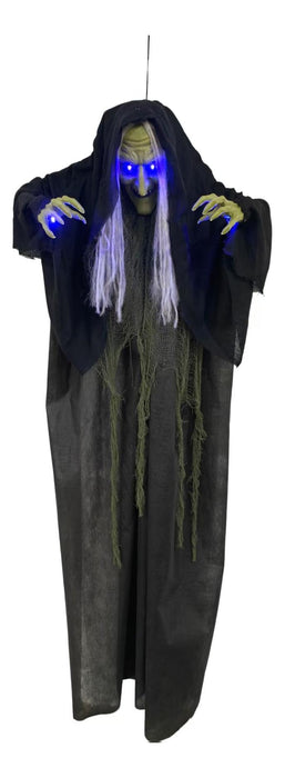 Full-length product photo of the 71" Hanging Sonic Witch, shown against a plain white background — an animated, motion or sound-activated prop. A Halloween decoration.