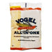 Vogel brand All-In-One popcorn kit in a clear plastic bag with orange and yellow labeling, containing pre-measured popcorn and seasoning ingredients.