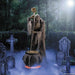 Full-length product photo of the 6 Ft. 7" Animated Light-Up Skeleton Stirring Cauldron, shown against a plain white background — posed as an animated figure, with glowing light-up details. A Halloween decoration.