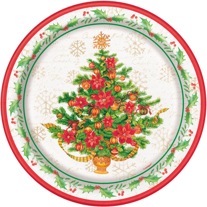 Christmas Festival Poinsettia Paper Lunch Plates 9in | 8 ct