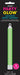 Packaging for a green glow stick measuring 6 inches with white connector caps, displayed against a black background with bright pink and yellow text labeling it as Party Glow Lightstick.