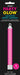 Pink glow lightstick in packaging showing a bright neon pink stick with white connector cap and gray base, labeled Party Glow, six inches long, one count.