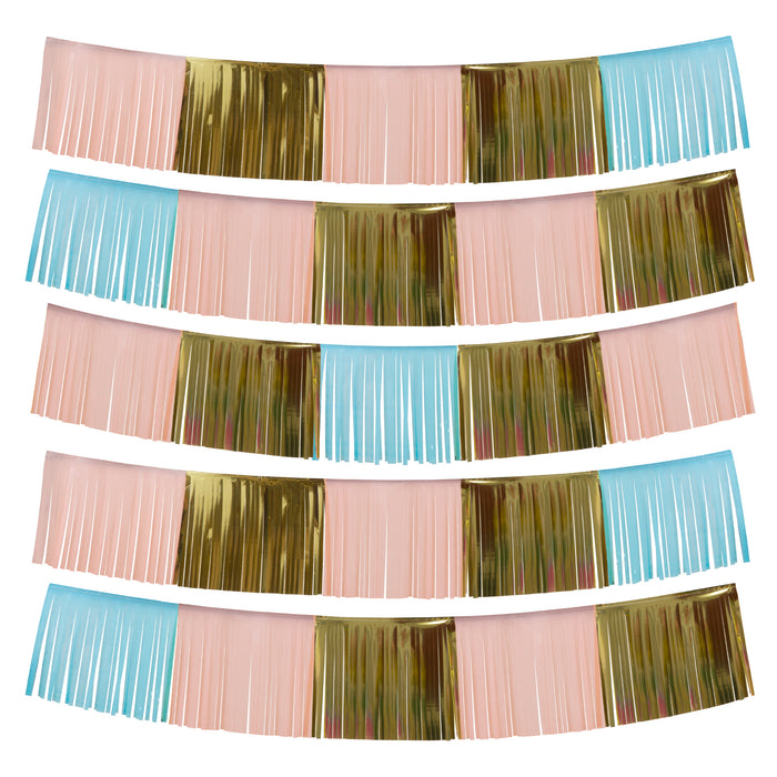 Product photo of Metallic Fringe Banner 60" - Blue & Pink — a Portofino party product shown on a plain background.
