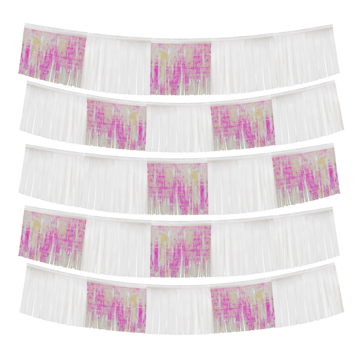 Product photo of Metallic Fringe Banner 60" - White & Iridescent — a Portofino party product shown on a plain background.