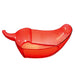 Red plastic bowl with curved sides and a glossy finish, shaped like a chili pepper with a stem handle on the left side.