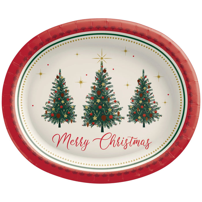 Christmas Elegant Evergreen Oval Paper Plates 10" | 20 ct