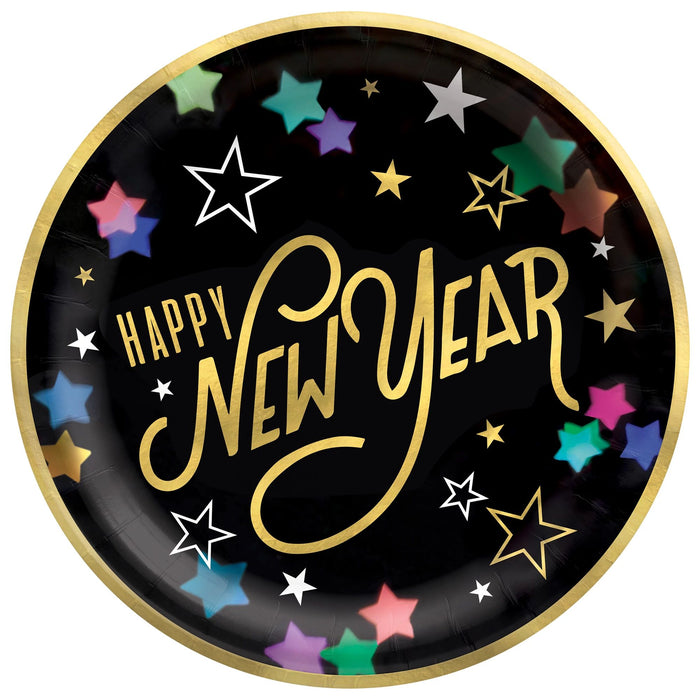 A 10 inch New Year's Starlight Happy New Year Paper Dinner Plate.